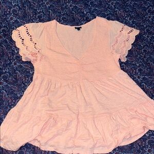 torrid Peach V-Neck Crochet Sleeve Peplum Top
